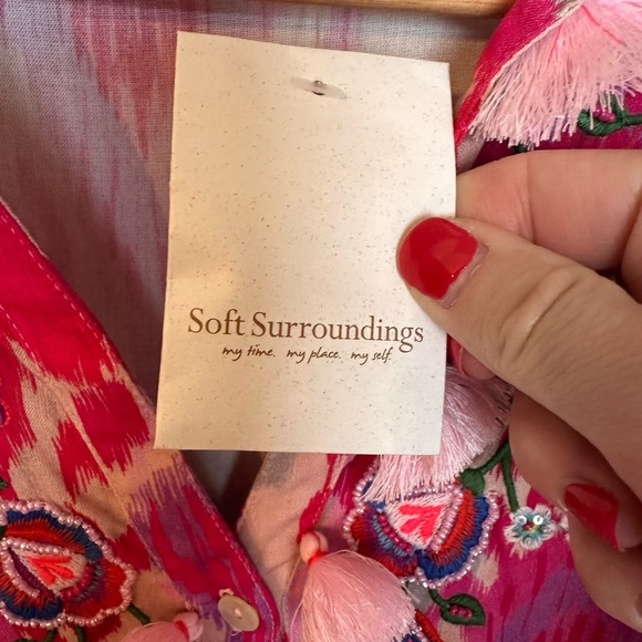 SOFT SURROUNDINGS embroidered pink Palace Maxi Dress Pink S - Picture 7 of 10